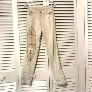 Vintage Levi’s Thrashed Western Patched Raw Hem Cream Neutral No Pocket Jeans